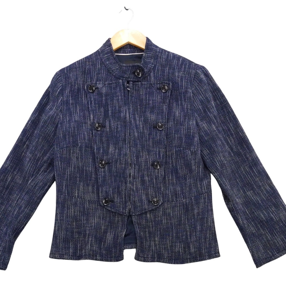 Banana Republic Blue Textured Double‎ Breasted Collarless Blazer Jacket Size 8